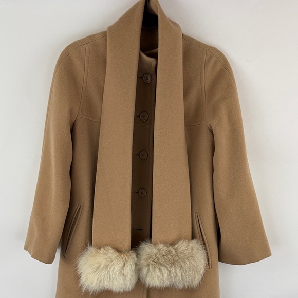 Vintage Elegant Tan Long 100% Wool Coat Old Money Fits like a small w/ scarf - Picture 13 of 16